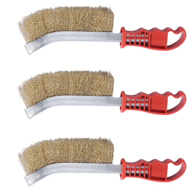3PCS Multi-Function Tool Wire Brush Copper Plated Long Handle Cleaning Brush Kitchen Grill Special Plate Rust Removal,Requisite