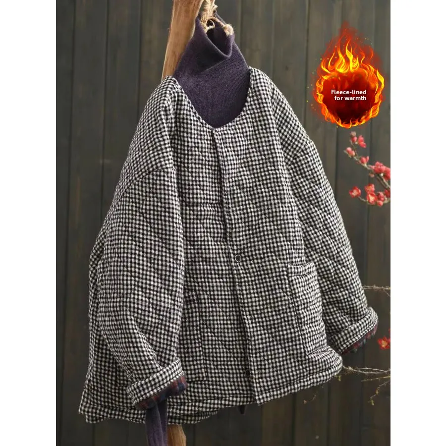 

Thiened круглый Ne повседневный хлопковый тюнет теплое стеганое женское зимнее пальто большого размера художественное простое пальто на пуговицах