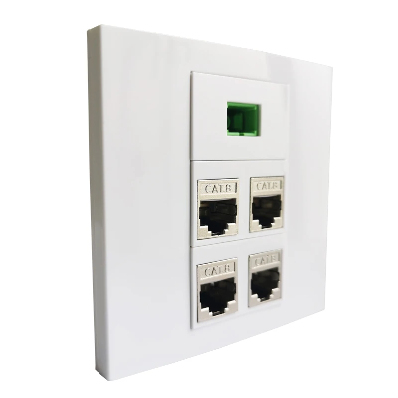 SC APC UPC Optical Fiber Faceplate With 4 Ports CAT8 RJ45 Network Socket Wall Outlet For 40Gbps 2000MHz Ethernet Connector