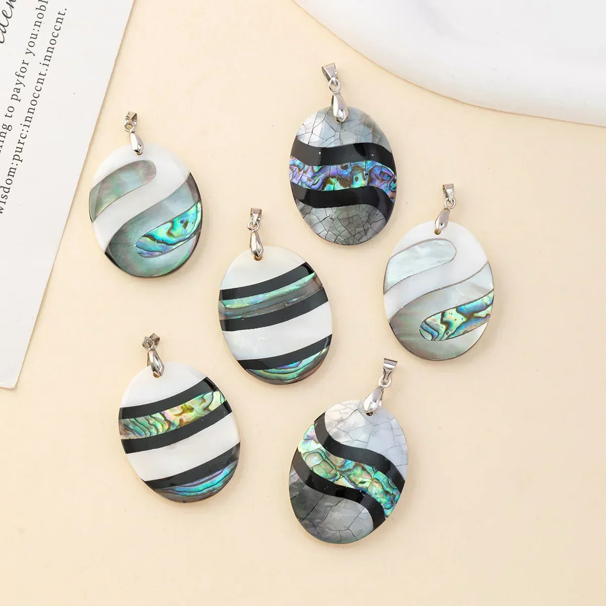 Natural Freshwater Patchwork Shell Striped Egg Shape Delicate Gift High Quality Jewelry Making DIY Necklace Accessories Gifts