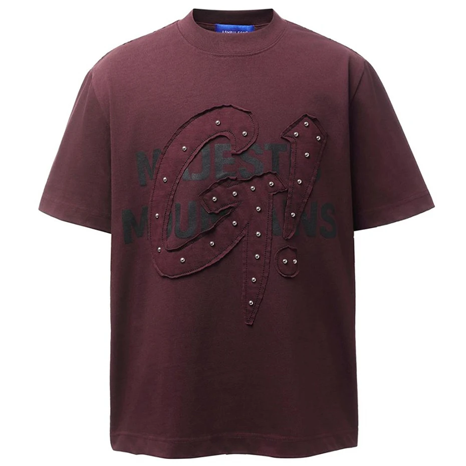 Men's T-shirt Casual Retro Gothic Punk Oversized Loose Distressed Embroidery Rivet Tshirts Tee Tops