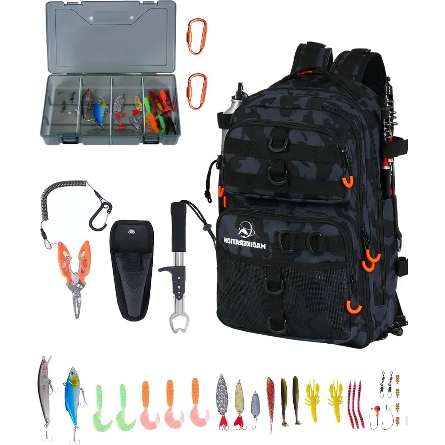 

Рыболовный рюкзак с держателями для удочек для любителей рыбалки на открытом воздухе, водонепроницаемая сумка большой емкости 42 л, изготовленная из быка 900D