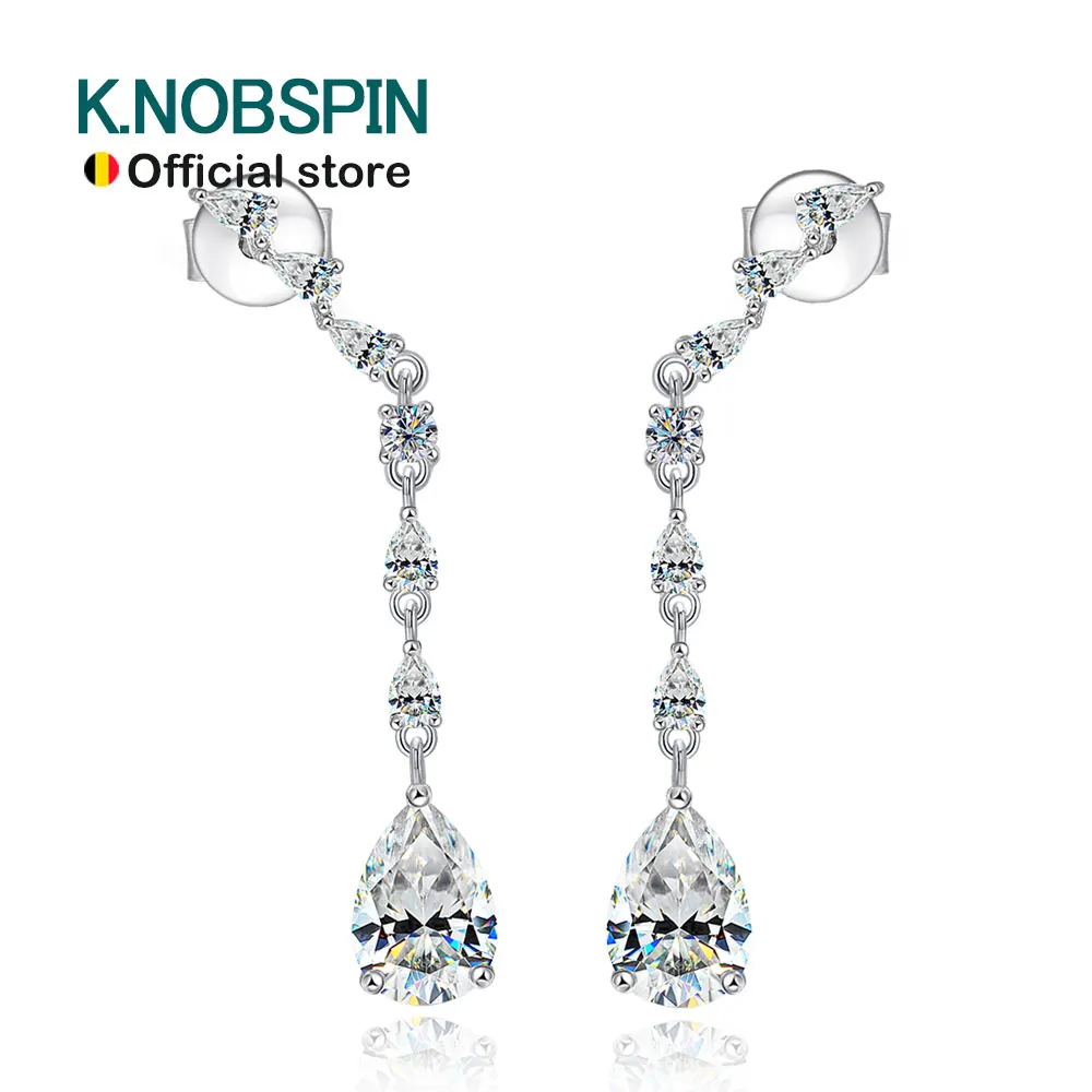 

KNOBSPIN D VVS1 Pear Cut Moissanite Drop Earring s925 Sterling Silver Plated 18k White Gold Luxury Wedding Earrings for Women