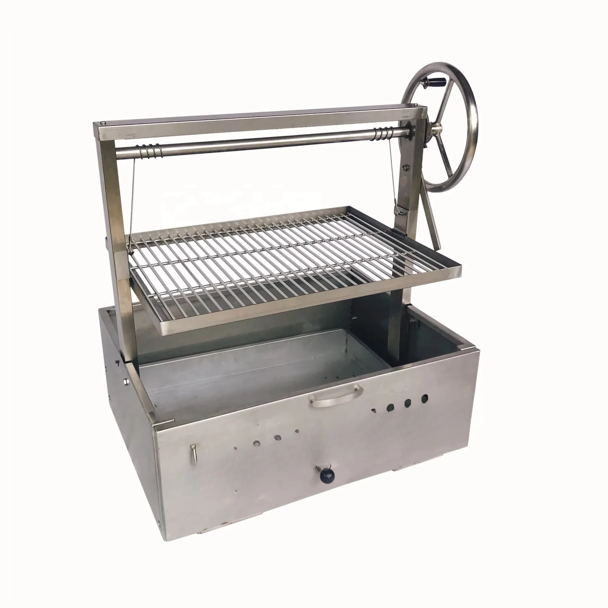Stainless steel countertop Argentine grill with removable round cooking grill