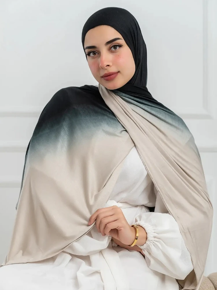 

Новые двусторонние градиентные хиджабы из джерси для женщин, хлопковые платки-хиджабы, женские накидки и шали, мусульманские повязки на голову, исламские тюрбаны