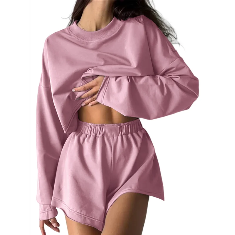 

ABRT-Women 2 Piece Outfits Sweat Shorts Sets Oversized Casual Lounge Matching Set Sweatsuit Tracksuit Fall Clothes