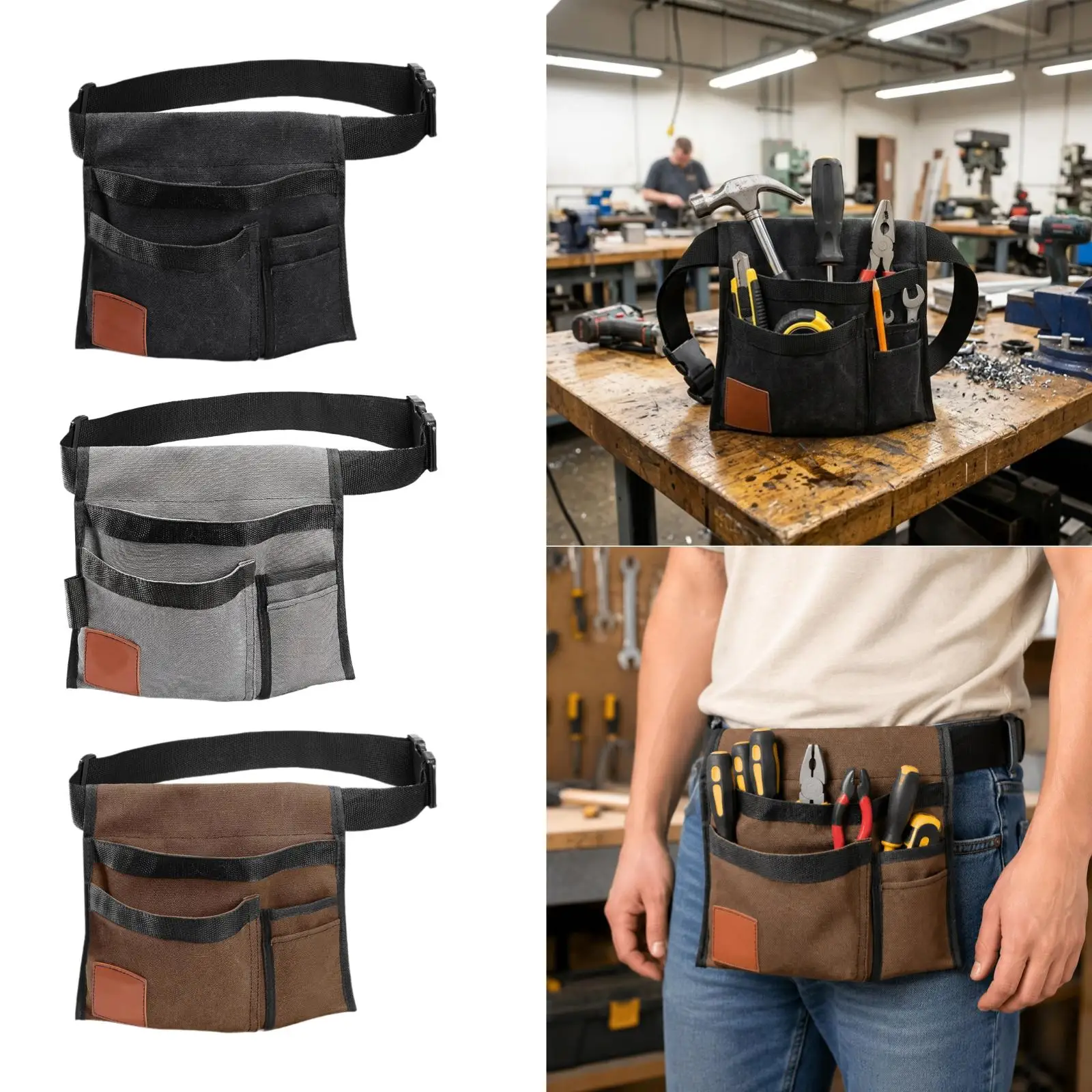 Multi Pocket Waist Tool Bag Canvas Apron Belt Organizer Adjustable for Electrician Gardening Work Repair
