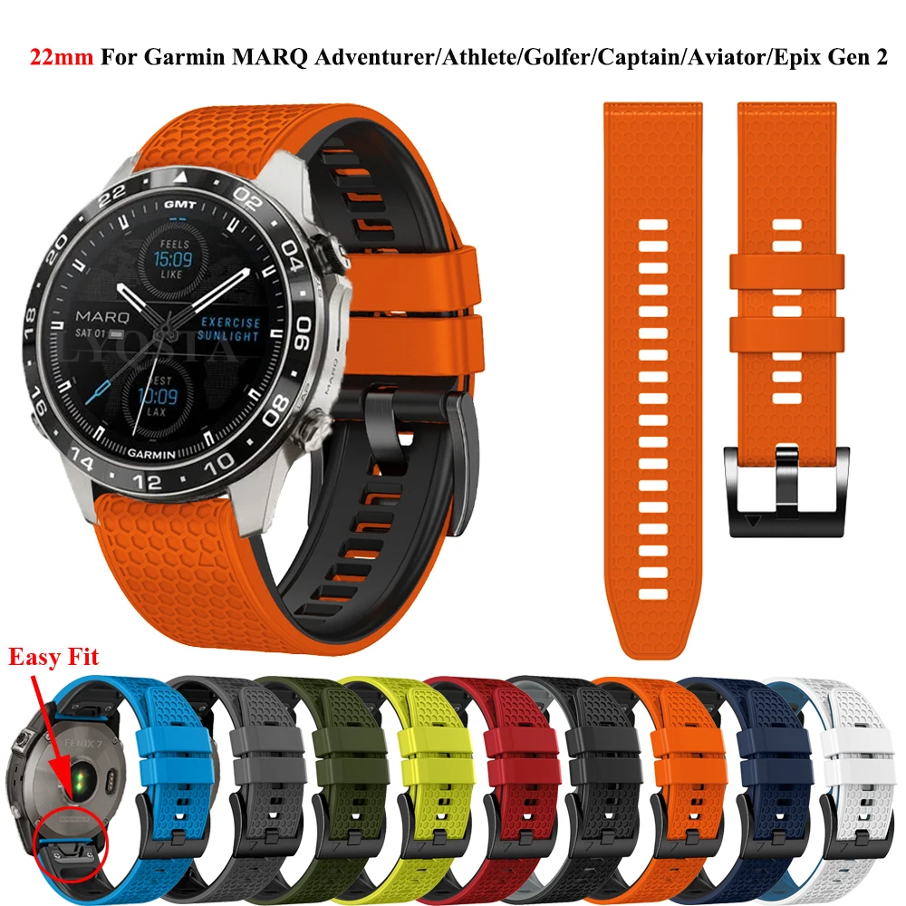 Quickfit 26/22mm Silicone Band For Garmin MARQ Athlete 2 Adventurer Golfer Captain Aviator Epix Gen 2 Fenix 7X 6X Strap Bracelet