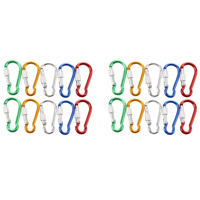 20Pcs Assorted Color Aluminum Alloy Carabiner Clip Hook Bottle Holders