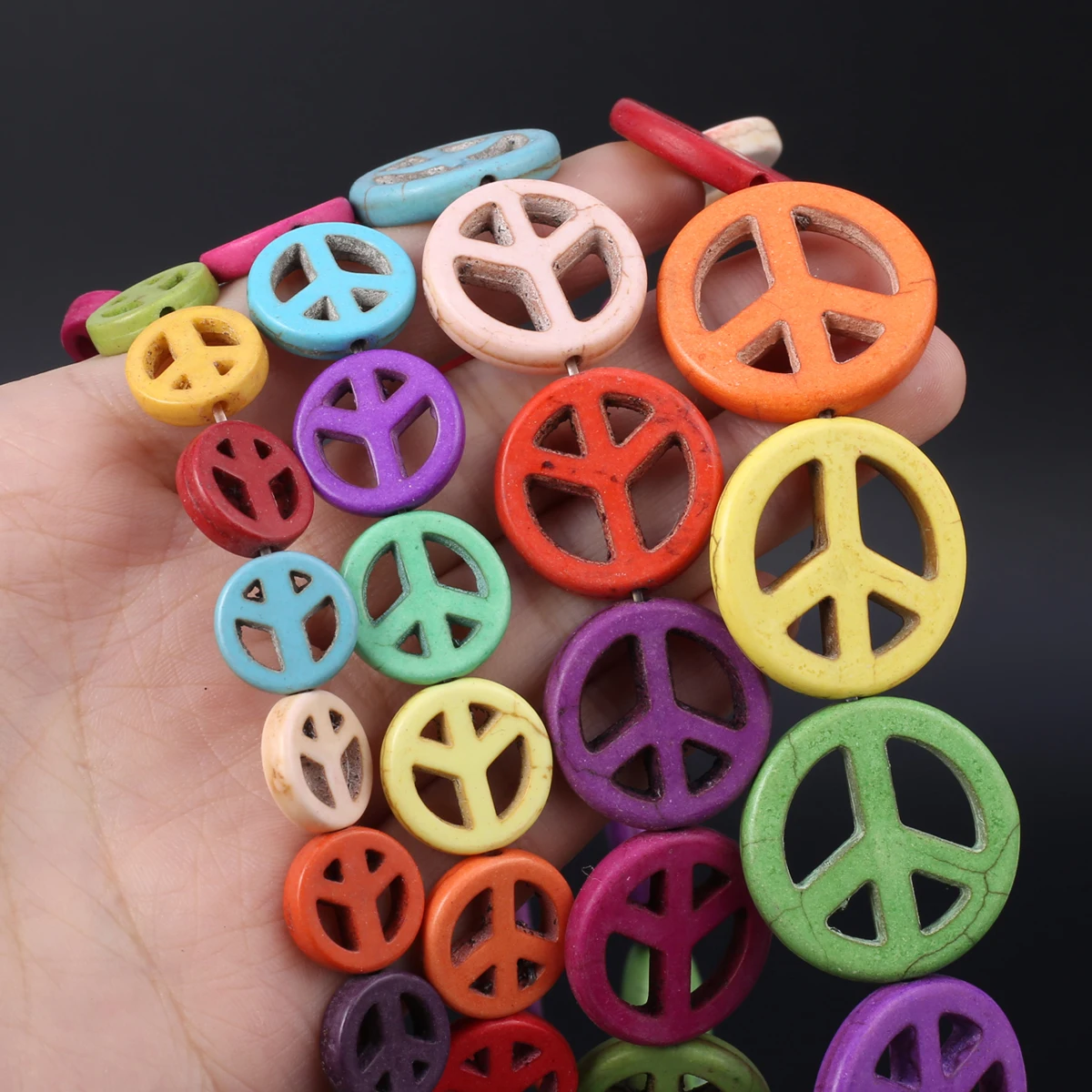 Natural Stone Beads Colorful Synthetic Turquoise Round Peace Sign Shape Beads for Jewelry Making DIY Necklace Bracelet Accessory