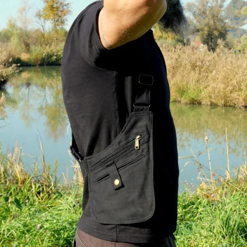 Retro anti-roubo saco alça de ombro dupla multi-bolso ao ar livre multi-purpose masculino feminino sacos de axila novo