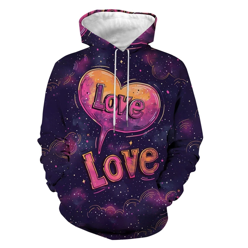 Valentine's Day Couple Pullover Sweatshirts 3D Printed Love Heart Pattern Hoodies Men Women Fashion Casual Harajuku Streetwear