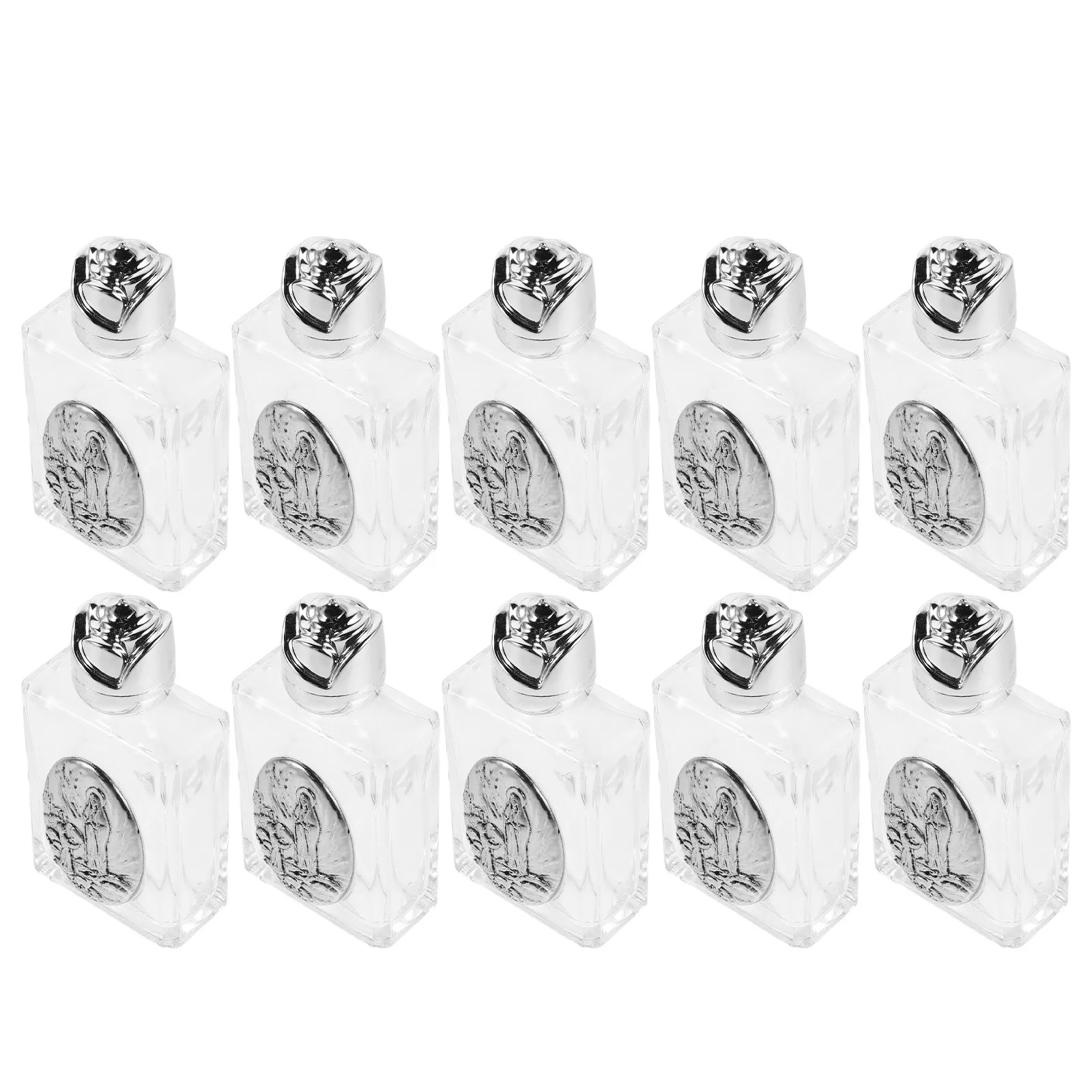 10 Pcs Alloy Embossed Holy Water Bottle Church Glass Baptism Travel Christian Container Catholic