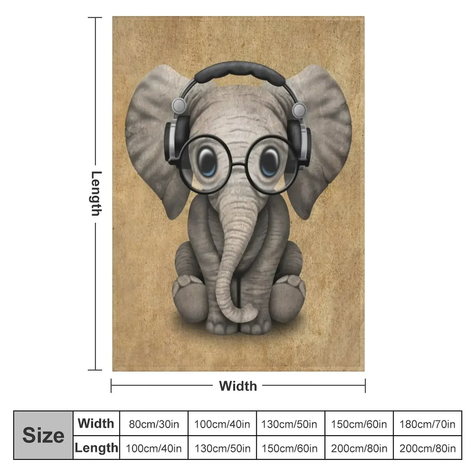 New Cute Baby Elephant Dj Wearing Headphones and Glasses Throw Blanket Polar Camping For Decorative Sofa Blankets