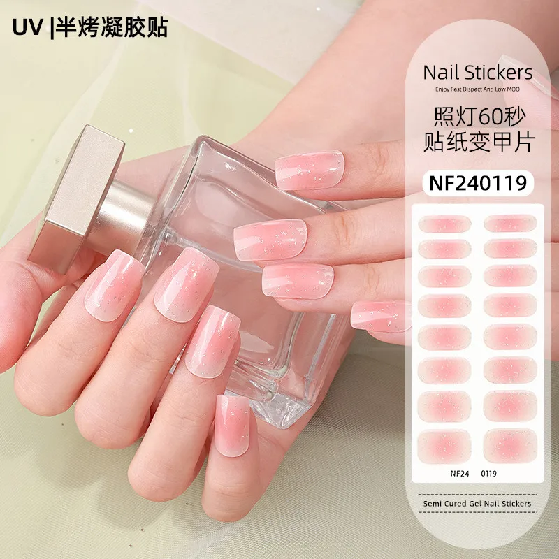 Französische Gel-Nagelaufkleber, Heißpräge-Glitzer, UV-Backlampe, gehärtete, halbgehärtete Nagelaufkleber