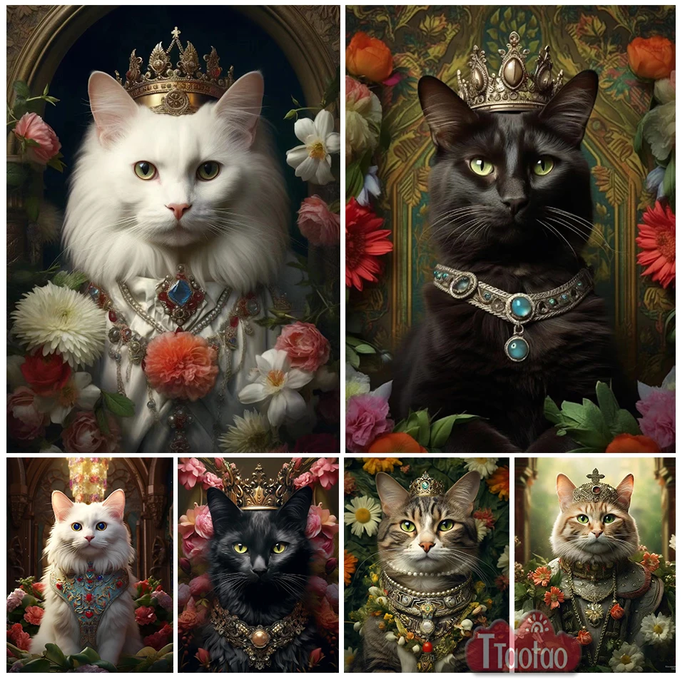 

Новое поступление, животные, алмазная живопись, 5D Кот, корона, цветок, вышивка, Diy квадратная, Круглая Мозаика, вышивка крестиком, Декор, роспись