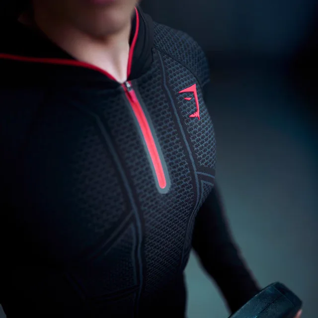 Men's Long Sleeve Fitness Training Clothes Quick Dry Breathable Elastic Half Zip Tightened Gym Sportswear Polyester Fiber