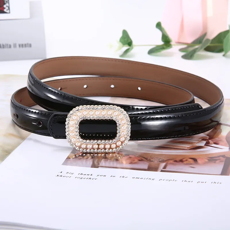 New Elegant Genuine Leather Women's Belt Painted Leather Material Water Diamond Daily Matching Short Skirt Jeans Decorative Belt