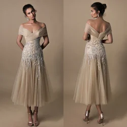 Customized Tulle Sequined Pattern Trumpet Off-the-shoulder Midi Dresses Quinceanera  Formal Intricate