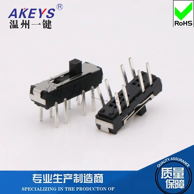 10Pcs MSS-23D18 2P3T 8-Pin Vertical Plug-In 3-Gear Mini Small Toggle Direct Sliding Paddle Switch