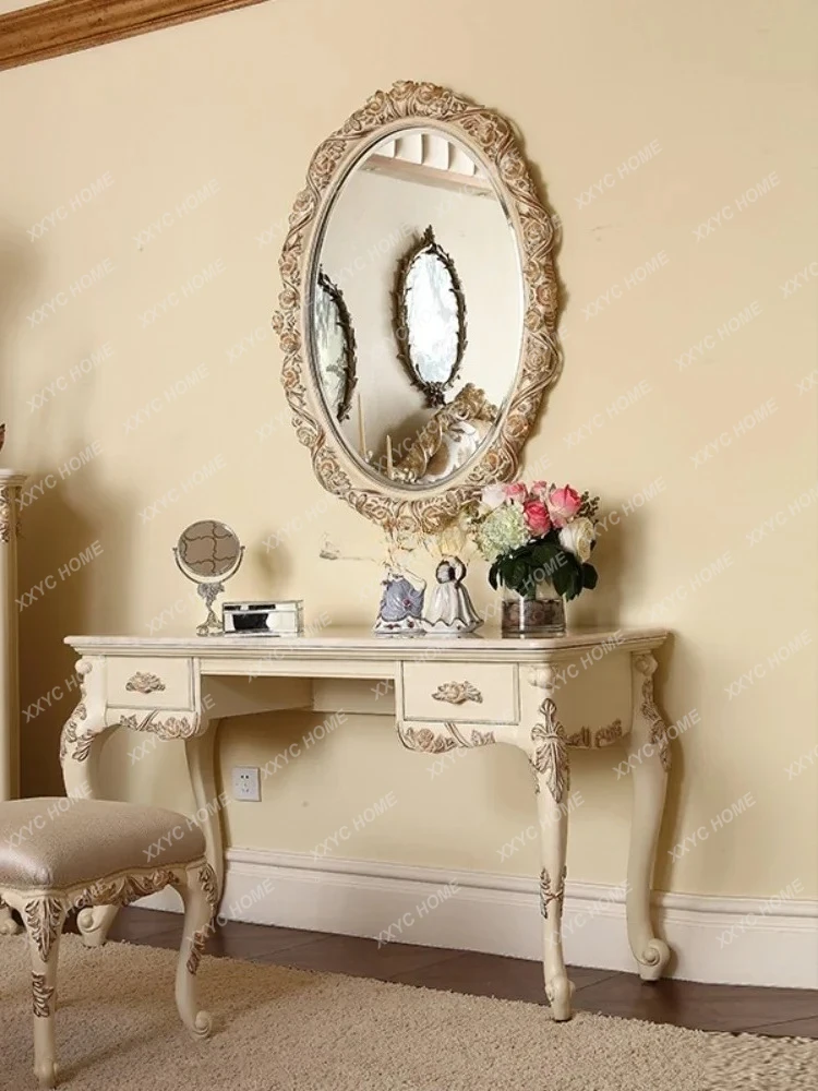L dresser retro high-end  solid wood carving flower makeup mirror combination