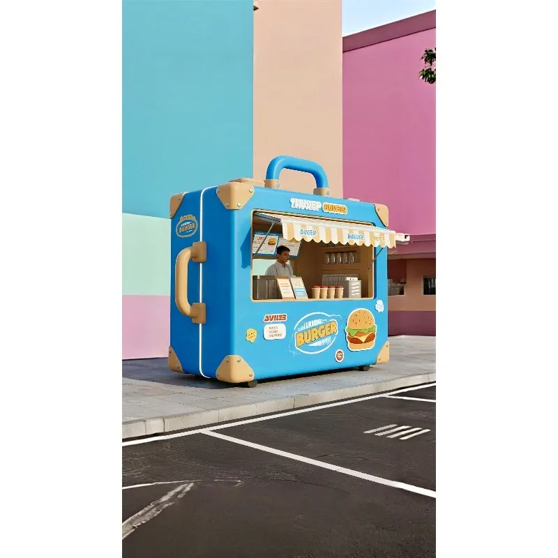 [New Design]Suitcase Style Mobile Food Truck Custom Coffee Kiosk With Full Electrical System Outdoor Snack Bar Cart For Commerci