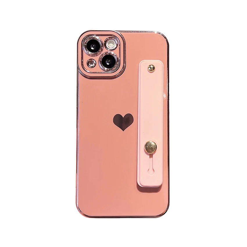 

Wristband Holder Electroplating Phone Case For Iphone 16 15 14 13 12 11 Pro Max Plus 16Pro Xs Solid Color Phone Case Soft Cover