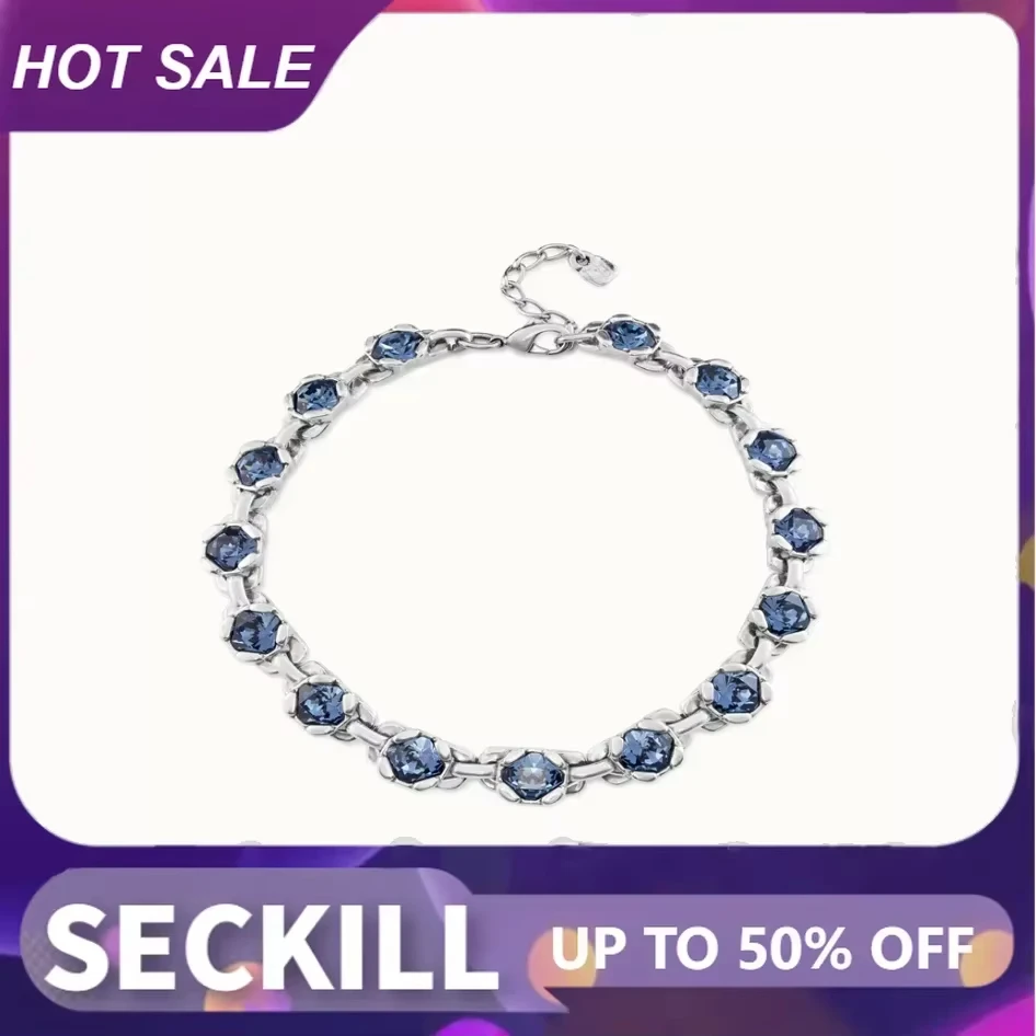 2024 AHAUNO Original New Product Spain Jewelry Exaggerated Luxury Quadrangle Blue Crystal Necklace Women's High Quality Gift