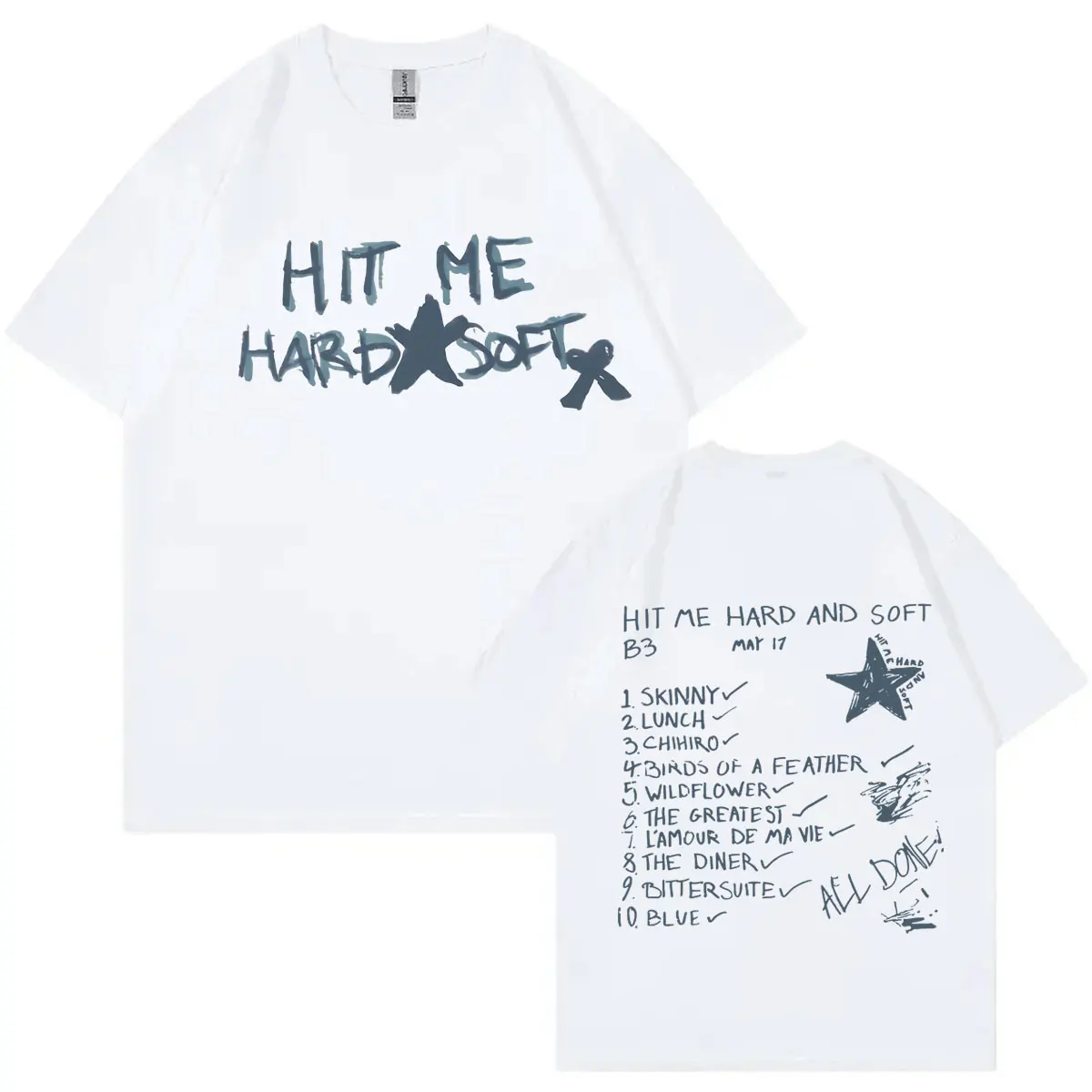 

Hit Me Hard and Soft Tour 2024 Double Sided Print T-shirts Fashion Retro Short Sleeve T-shirt Men Women 100% Cotton Casual Tees