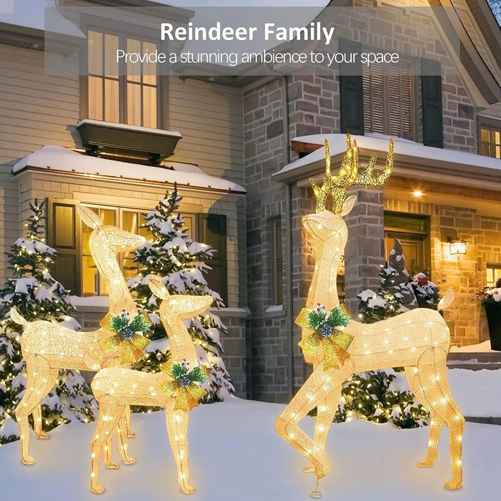 Christmas Reindeer Stake Light 3-Pieces Holiday Lighted Pathway Decor Lighted Acrylic Stake Decoration For Yard Garden Pathway