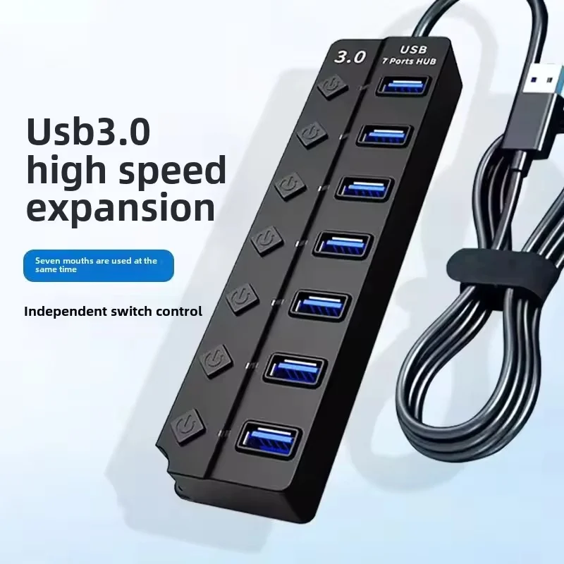 High Speed Multi Port USB 2.0 HUB Power Adapter USB 3.0 Hub Expander USB Multiple Splitter With LED Lamp Switch For PC Laptops
