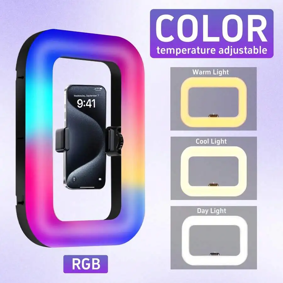 RGB LED Ring Light For Phone, 38 Color Temperature Adjustable, USB Powered, Selfie Makeup Video Live Streaming