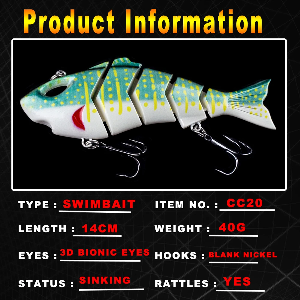 AYWFISH Multi Jointed Swimbait Wobbler Lifelike Shark Hard Bait Sinking 5 Segments Fishing Lure 140MM 40G Special Offer