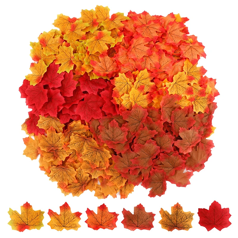 Image of 50/100/200/300 Stück 8 cm große künstliche Ahornblätter aus Seide, künstliche Herbstblätter für Thanksgiving, Halloween, Weihnachten, Heimdekoration, Hochzeitsfeier