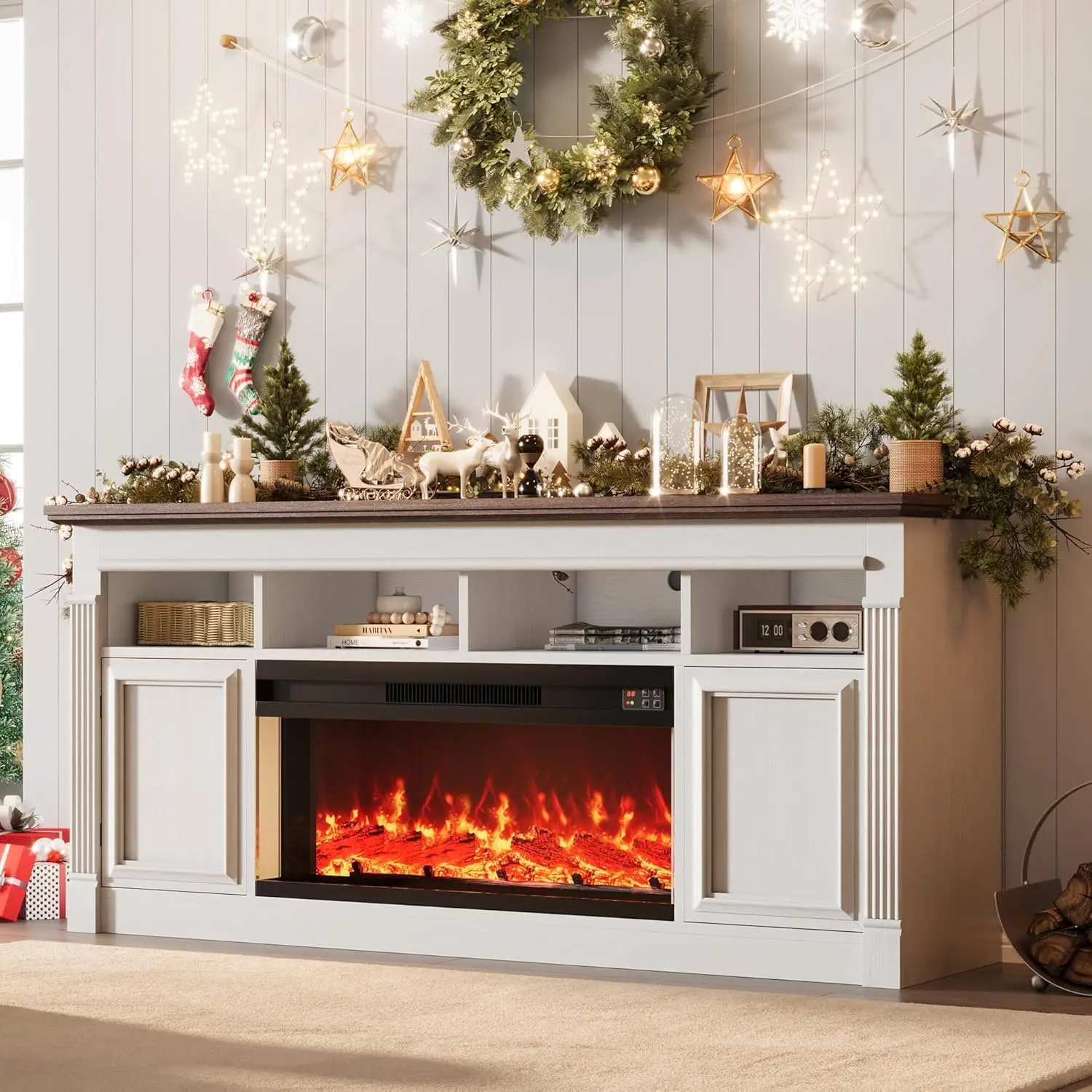 36 Inch 4-Color Farmhouse Electric Fireplace TV Stand Insert, Customized