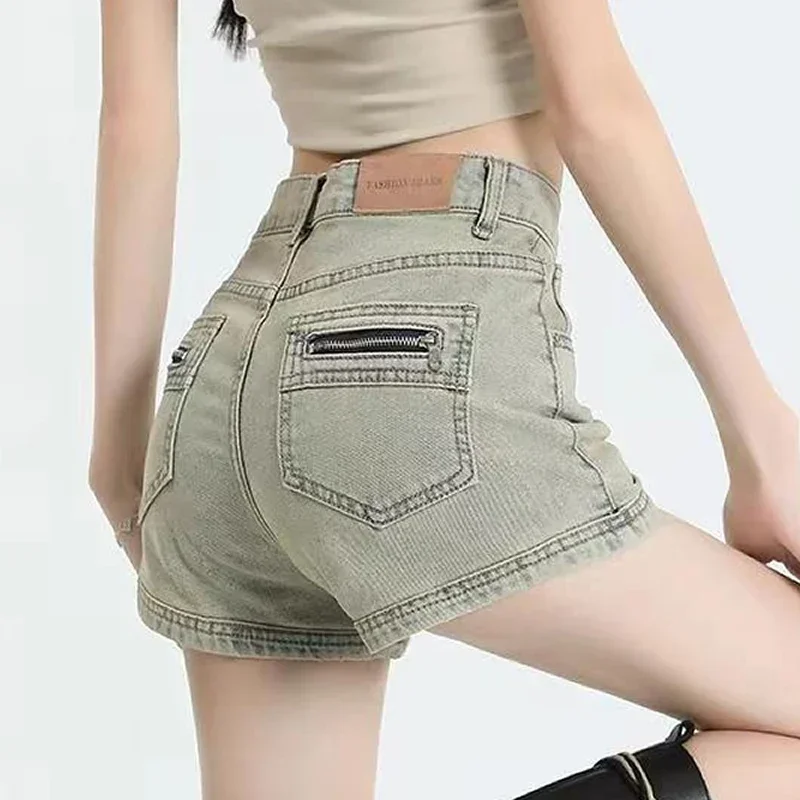Celana pendek DENIM ฤดูร้อนทรงเอไลน์โอเวอร์ไซส์สำหรับย้อนยุคสำหรับผู้หญิงกางเกงฮอทผ้าเดนิมเอวสูงยีนส์ขาสั้นมีขากว้าง2024