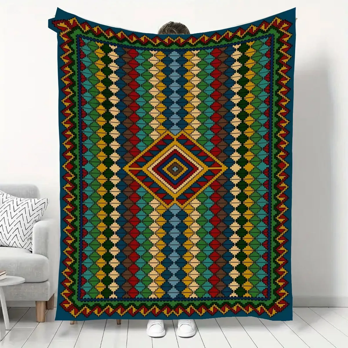 Extra Large Southwestern Aztec Geometric Throw Blanket for Sofa Bed Boho Tribal Decor 150x200cm