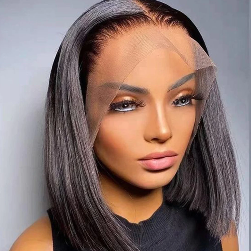 

13x4 Прямой парик фронтальной части шнурка Предварительно выщипанные парики из человеческих волос 4x4 Бразильский прямой короткий парик Remy Bone для женщин 14-дюймовый