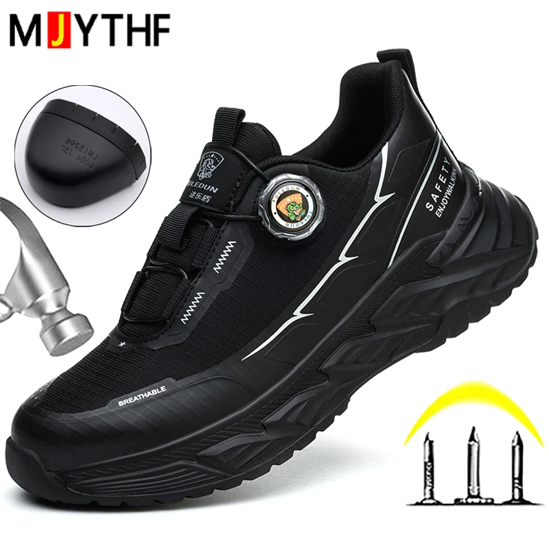 Rotating Button Safety Shoes Men Fashion Work Sneakers Steel Toe Shoes Puncture-Proof Indestructible Shoes Security Boots Men