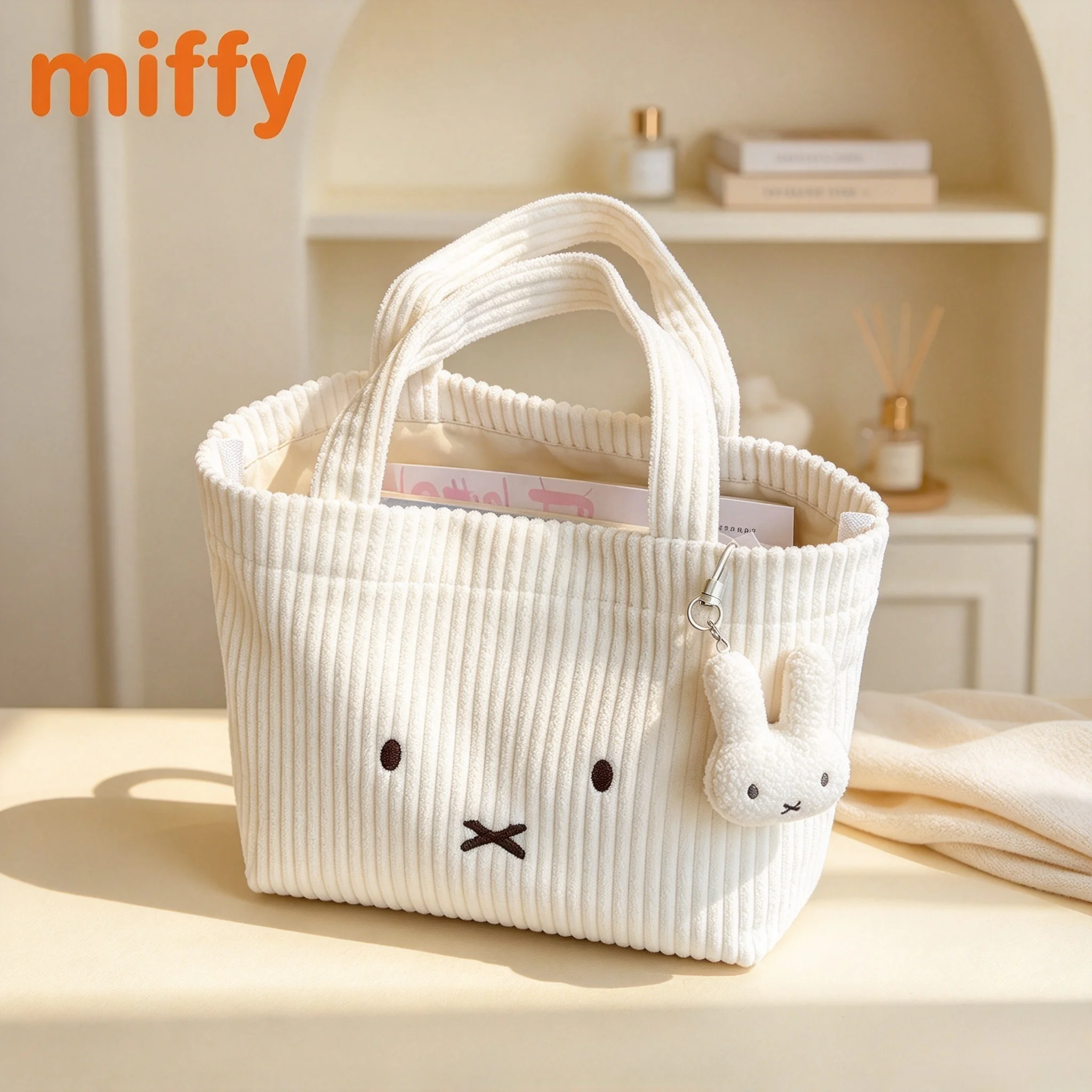 Kawaii Miffy Cute Pouch Cartoon Rabbit Corduroy Portable Multifunctional Travel Cosmetics Storage Bag Girl Festival Gift