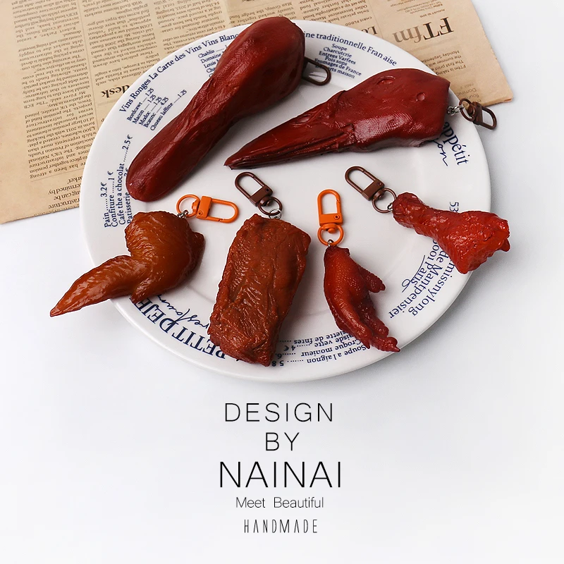 Creative Design Simulation Spare Ribs Barbecue Duck Head Keychain Fun Bag Pendant Fashionable Accessory Quirky Hanging Ornament