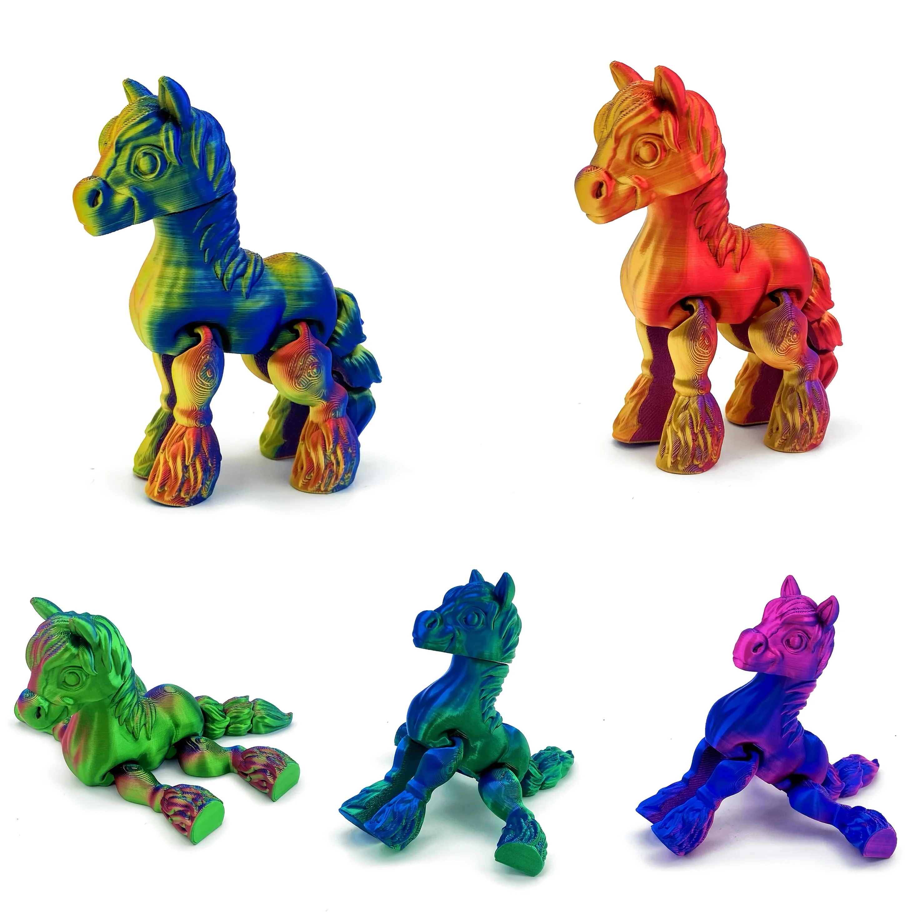 3D printed small mane horse statue, Christmas creative artwork multi-color gradient small mane horse home decoration statue