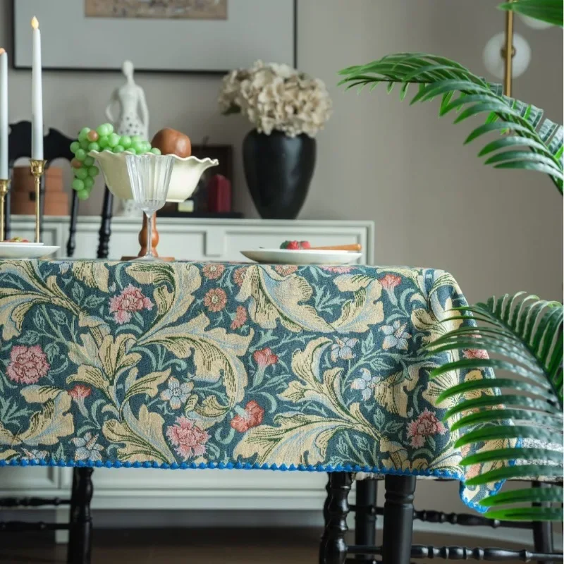 Tablecloth French Retro Embroidery Contrasting Color Dining Table Cloth Jacquard Rectangular Tablecloth Atmosphere