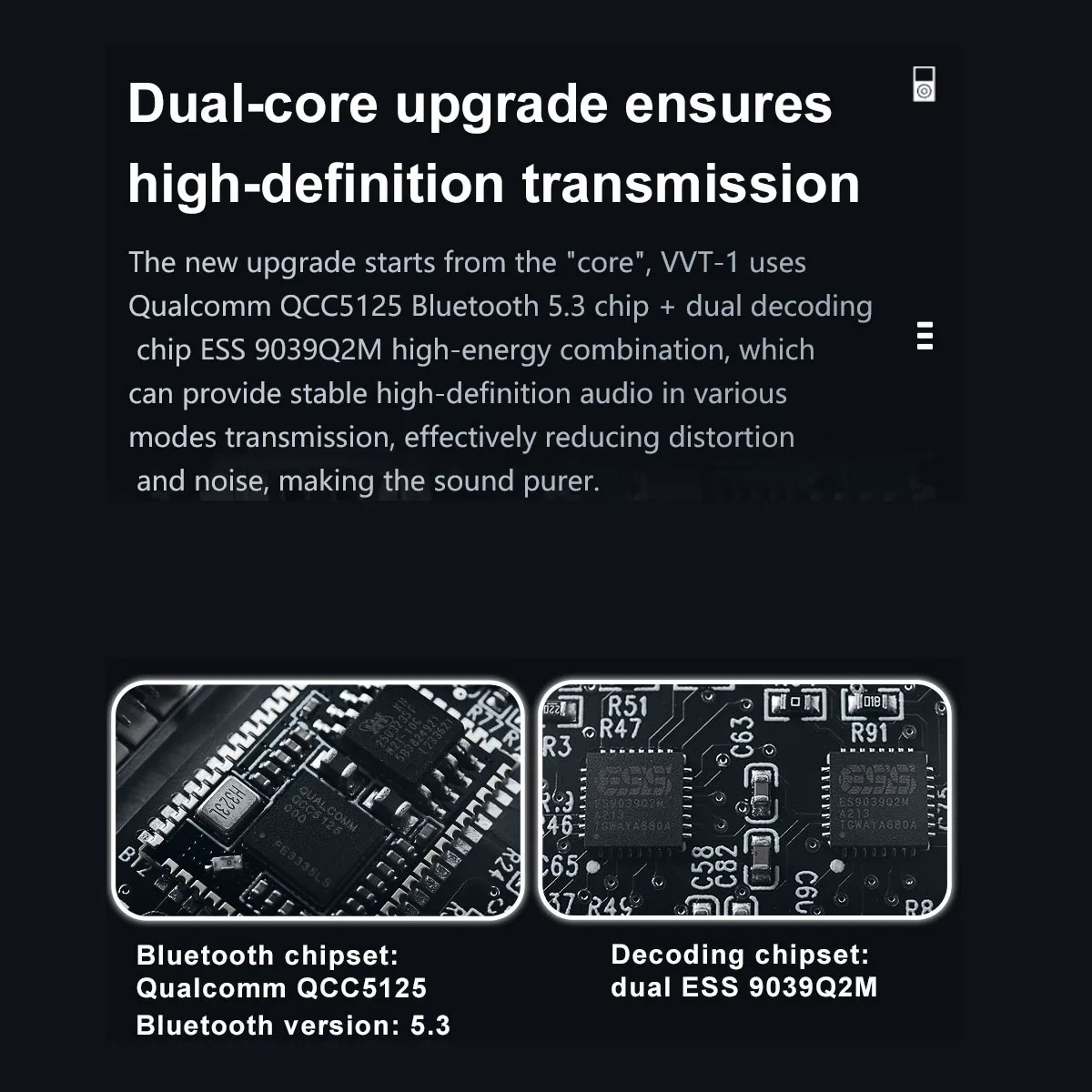 Imagem -04 - Portátil Bluetooth Decodificação Headphone Amplificador Cvj Vvt1 Qualcomm Qcc5125 Dual Ess9039q2m 5.3