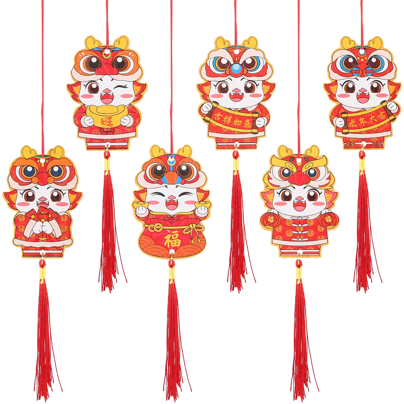 

6pcs Chinese New Year Tassel Pendant Bonsai Hanging Ornament For Car Tree Home Office Festival Decor Spring Festival Supplies