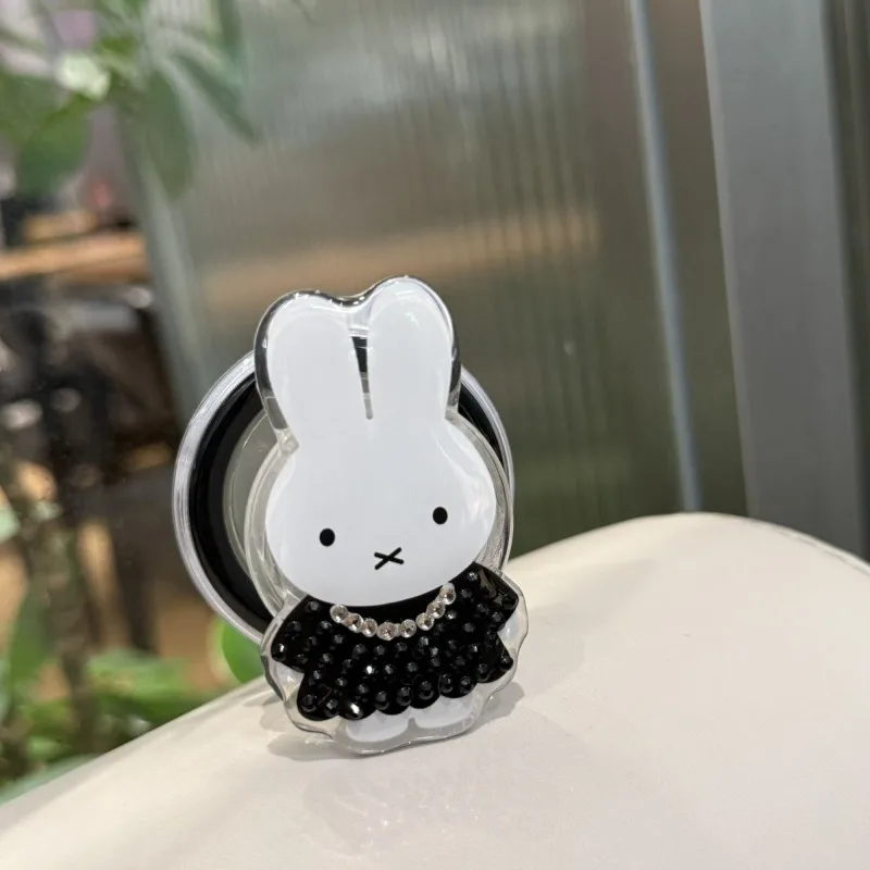 Soporte Magnético para Teléfono Kawaii Miffy con Cojín de Aire Extensible, Decoración Chic con Pedrería de Conejo para Escritorio y Auto