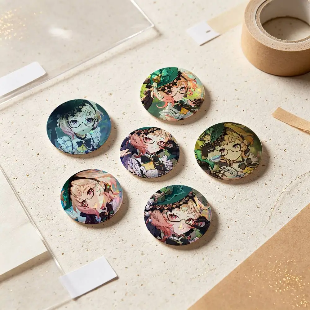 Emilie Genshin Impact Badges 25 32 44 58 75 Mm Round Cosplay Pin Bag Decor Fans Collect Friends Gifts Brooch Souvenir