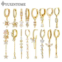 925 Sterling Silver Ear Needle Crystal Zircon Tassel Pendant Hoop Earrings Retro Small Fragrance Style High Jewelry Women Gifts