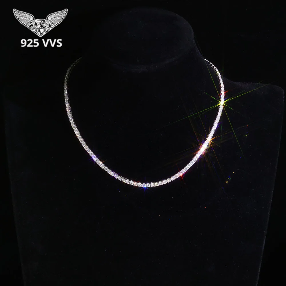 

925 VVS Wholesale Hip Hop Men Women 3mm Tennis Chain Bling Luxury Sterling Silver Diamond Mossanite Necklace