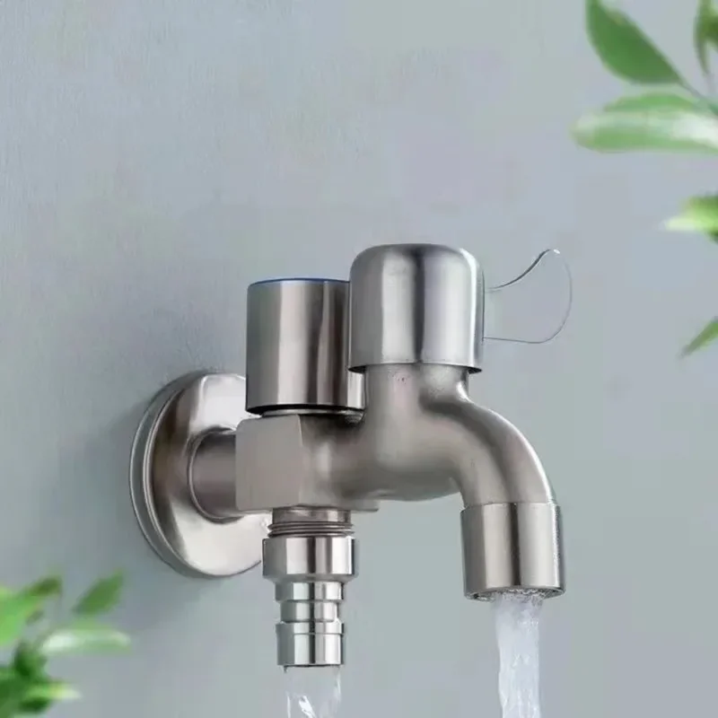 G1/2 Mop Pool Faucet Stainless Steel Double Open Washing Machine Faucet Quick Open Single Cold Outdoor Garden Pool Faucet